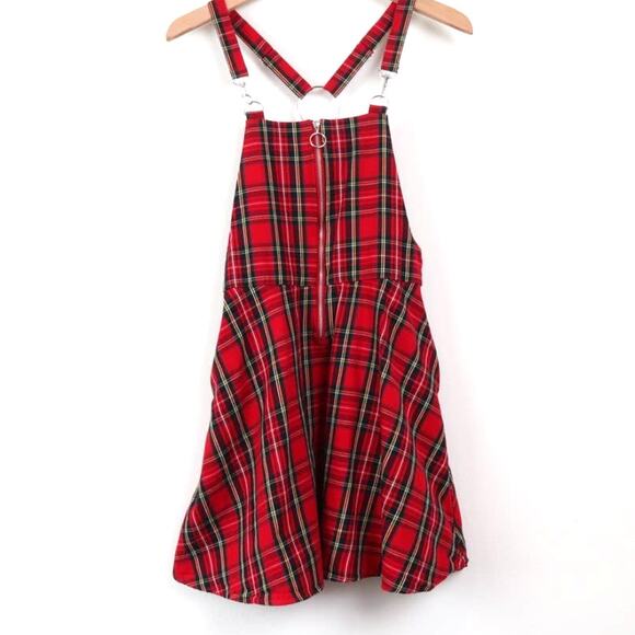 Hot Topic Size S Skirtall Front O-ring Zipper Overall Dress Plaid Red - Picture 3 of 12